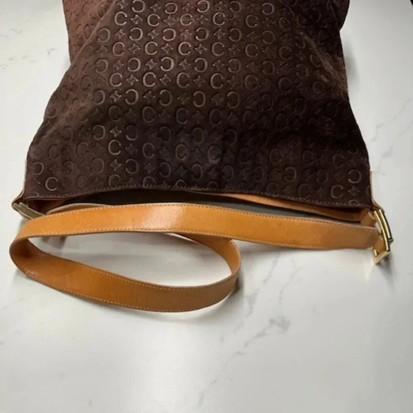 CELINE Macadam Brown Suede Leather Shoulder Bag EUC - Picture 8 of 16